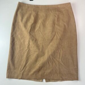 Chicos Tan Faux Suede Perforated Laser Cut Pencil Skirt Size 2 L 12 4501081336